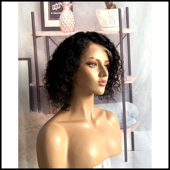 Short Curly Lace Front Wig Pixie Cut Water Wave Bob Human Hair Pre Plucked